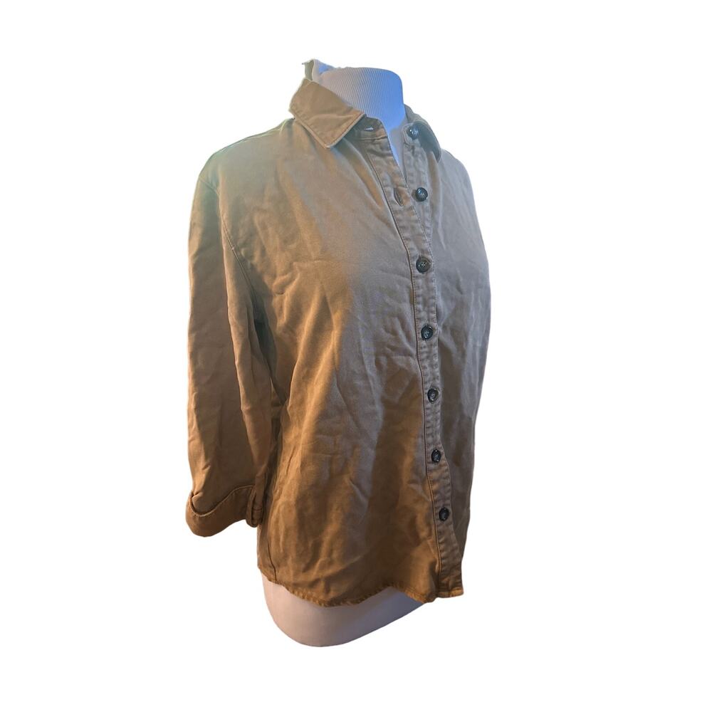 Women M Pulp Shirt Jacket Tencel Lyocell Brown Button-Up Long Slv Lagenlook